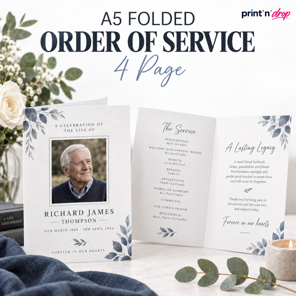 A5 Folded Order of Service – 4 Page